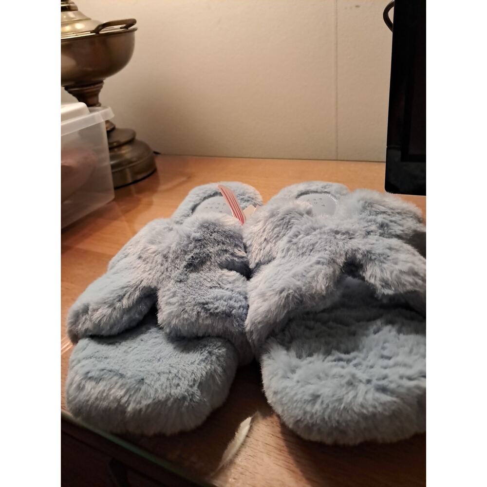 A New Day Light Blue Fuzzy Slip On Slippers Size 10 Womens